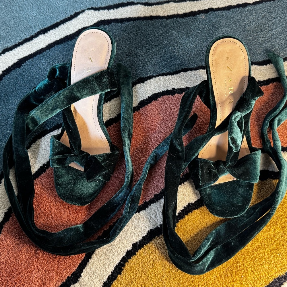 ZARA Velvet Tie-Up Heels  - Size 38